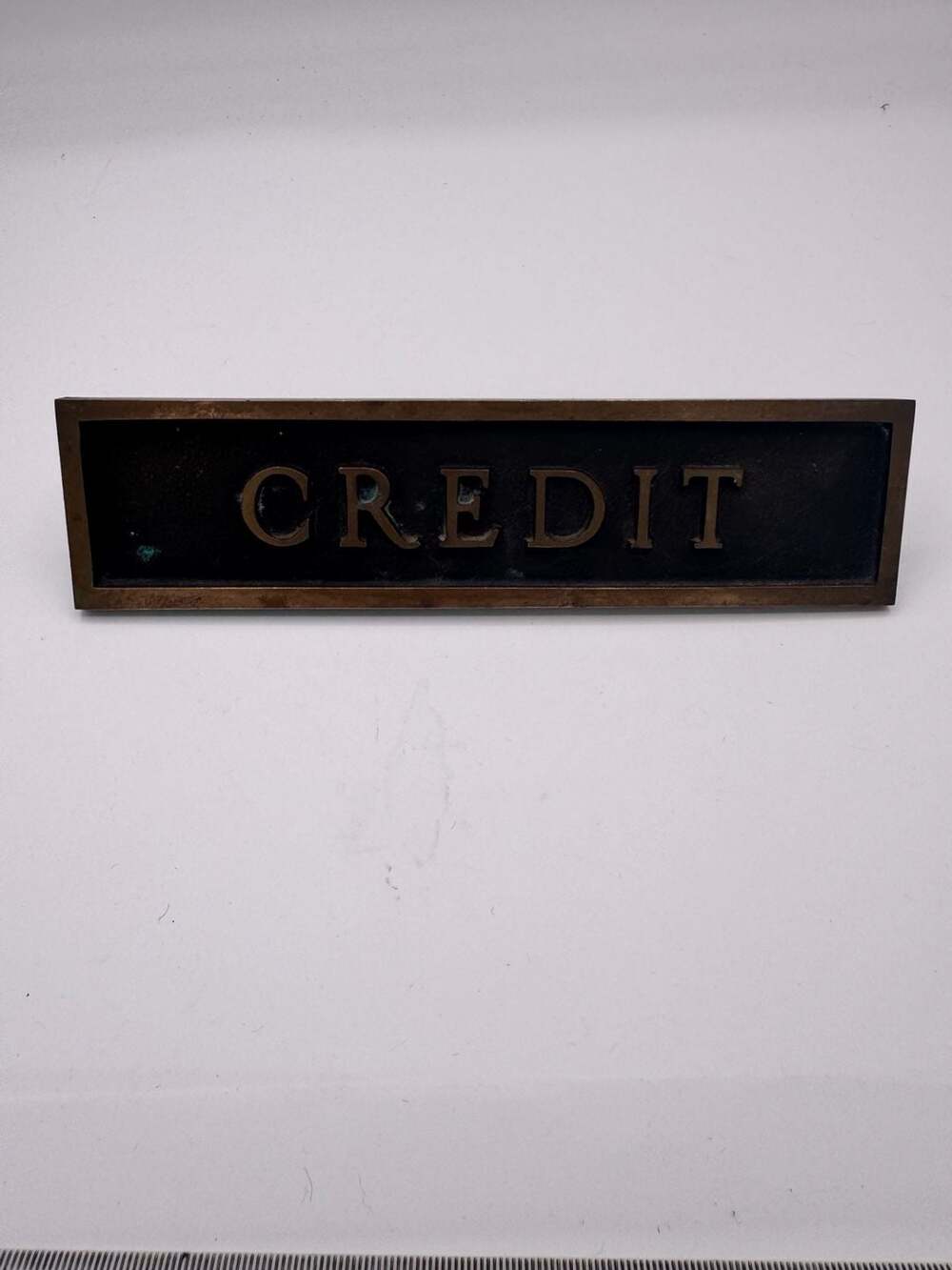 Vintage 1900s Bank Teller Bronze Credit Sign with mounting hardware!